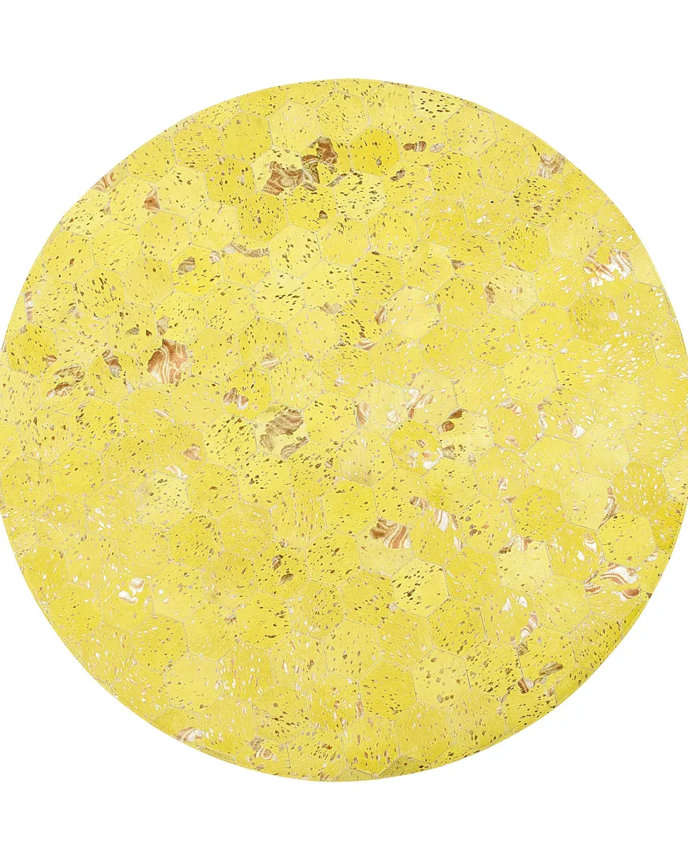Tapete Redondo Em Pele Genuina Amarela 140 Cm Zeytin