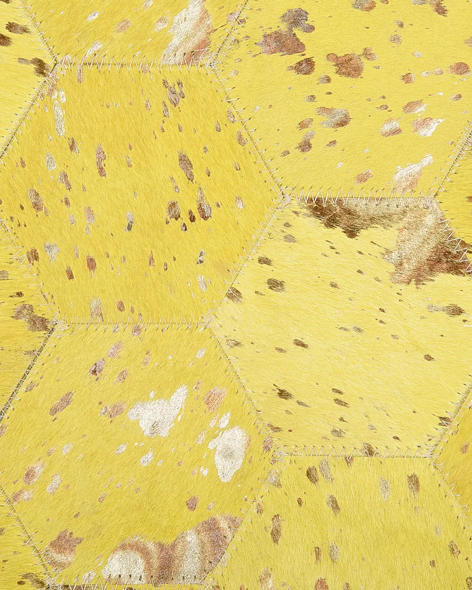 Tapete Redondo Em Pele Genuina Amarela 140 Cm Zeytin