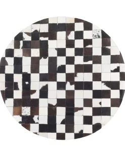 Tapete Redondo Em Pele Genuina Preta E Branca 140 Cm Bergama