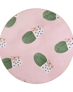 Tapete Redondo Rosa Com Catos 120 Cm Eldivan