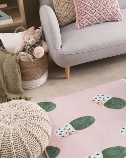 Tapete Rosa Com Catos 80 X 150 Cm Eldivan