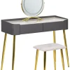 Toucador Com 2 Gavetas E Banco Cinzento E Dourado Surin