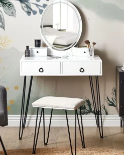 Toucador Com 4 Gavetas E Banco Branco E Preto Soye