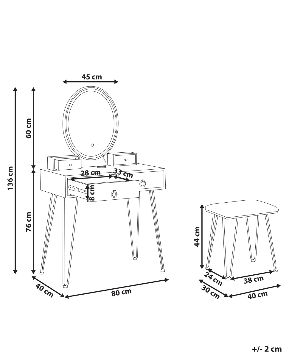 Toucador Com 4 Gavetas E Banco Branco E Preto Soye