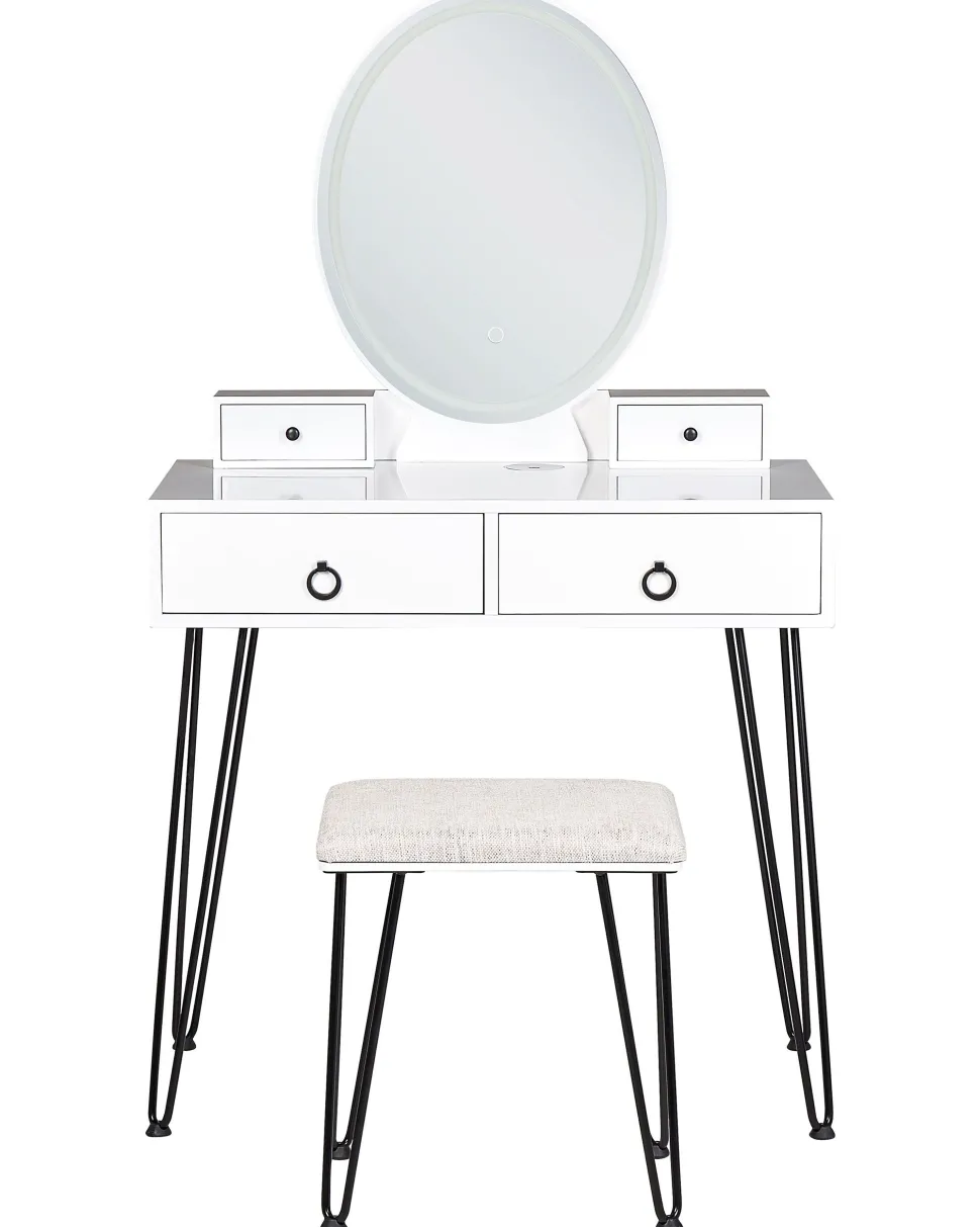 Toucador Com 4 Gavetas E Banco Branco E Preto Soye