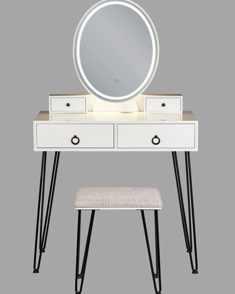 Toucador Com 4 Gavetas E Banco Branco E Preto Soye