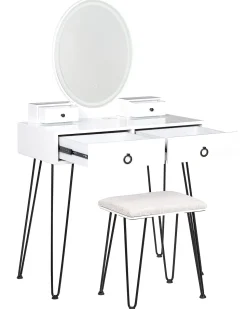 Toucador Com 4 Gavetas E Banco Branco E Preto Soye