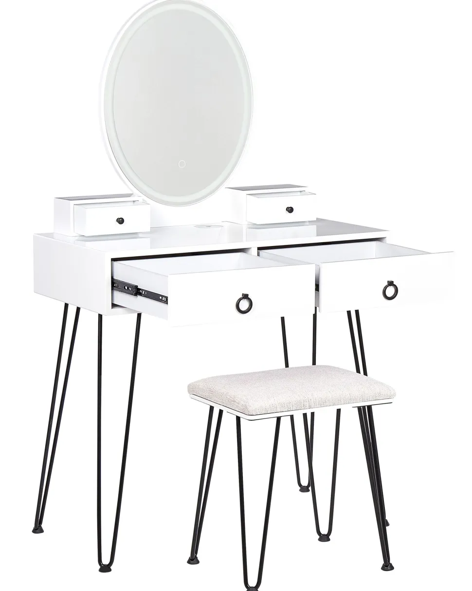 Toucador Com 4 Gavetas E Banco Branco E Preto Soye