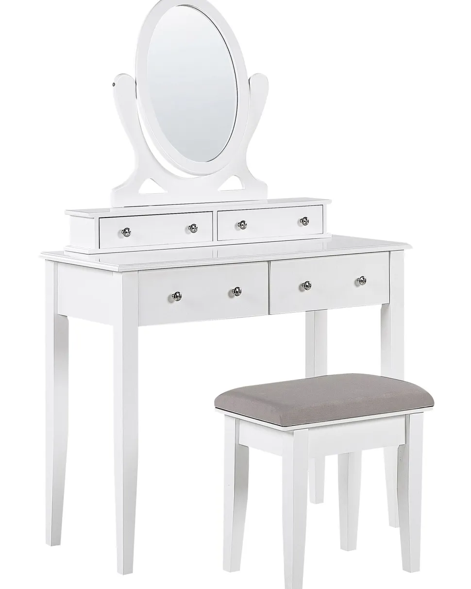 Toucador Com 4 Gavetas E Banco Branco Lune