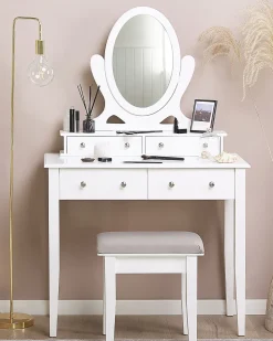 Toucador Com 4 Gavetas E Banco Branco Lune