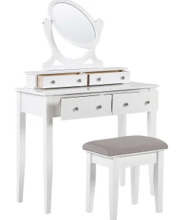 Toucador Com 4 Gavetas E Banco Branco Lune