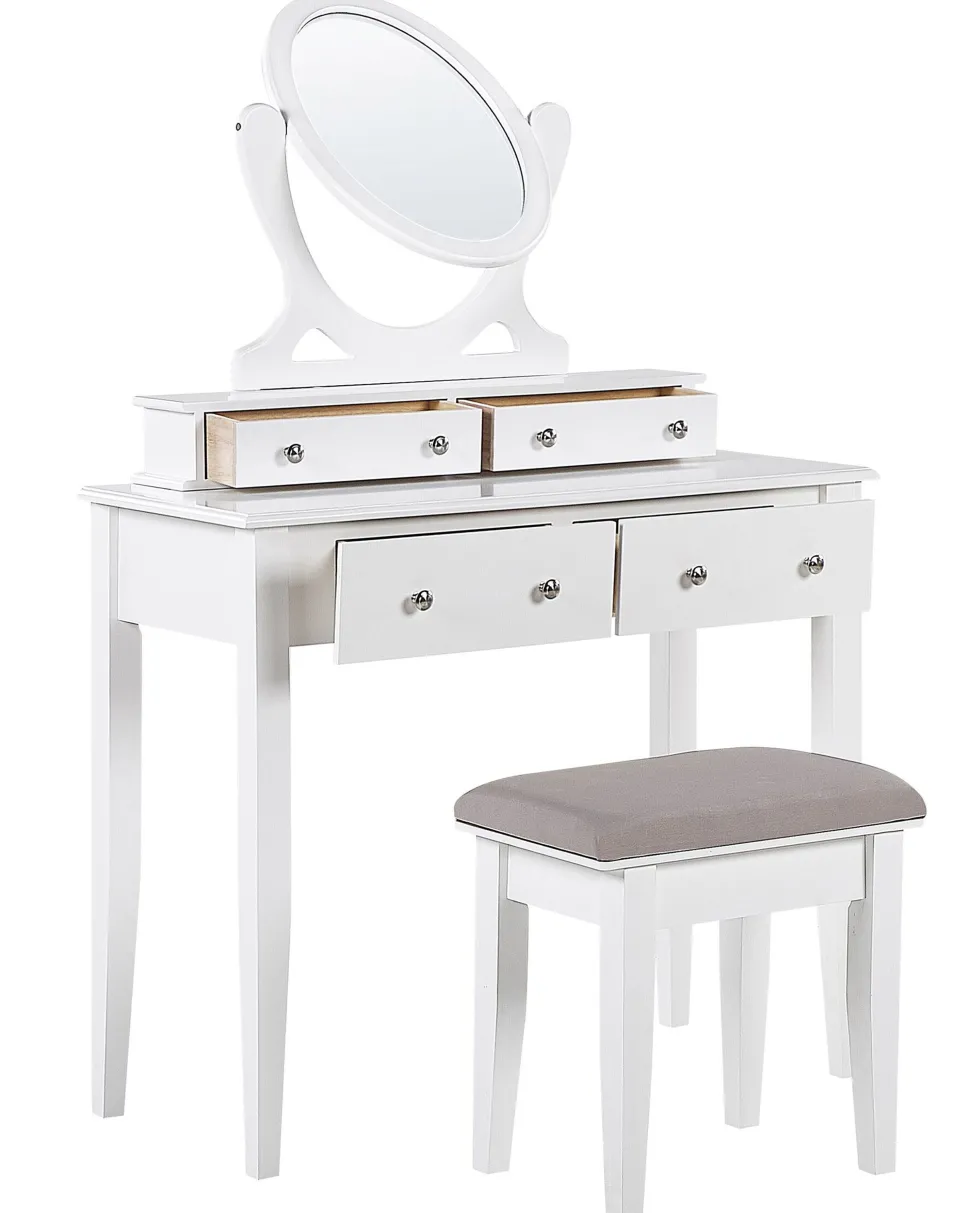Toucador Com 4 Gavetas E Banco Branco Lune