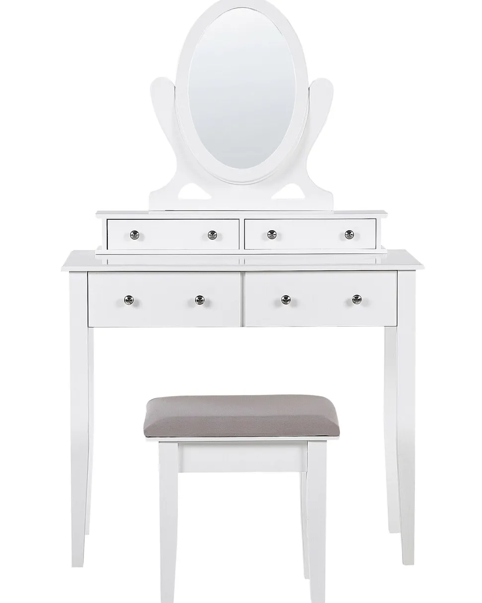 Toucador Com 4 Gavetas E Banco Branco Lune
