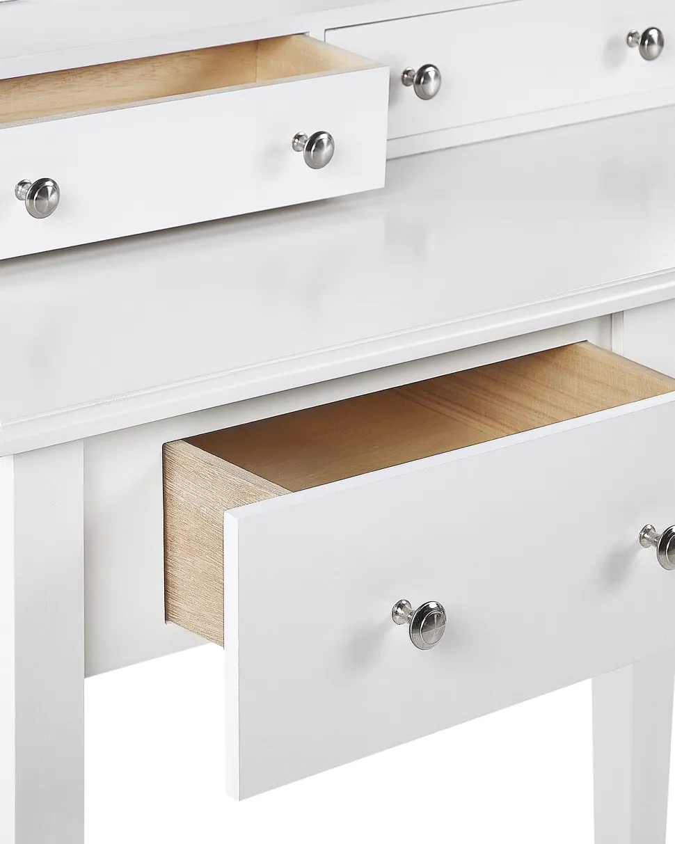 Toucador Com 4 Gavetas E Banco Branco Lune