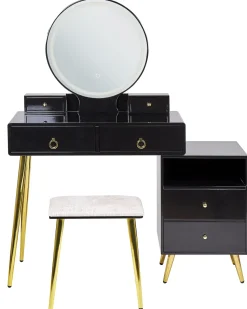 Toucador Com 6 Gavetas E Banco Preto E Dourado Yves