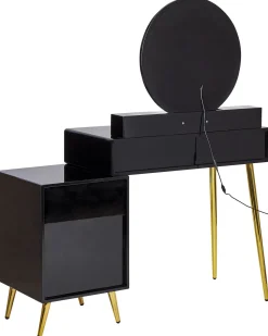 Toucador Com 6 Gavetas E Banco Preto E Dourado Yves