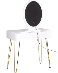 Toucador Com 2 Gavetas E Banco Branco E Dourado Caen