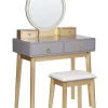 Toucador Com 4 Gavetas E Banco Cinzento E Dourado Fedry