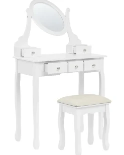 Toucador Com 5 Gavetas E Banco Branco Galaxie