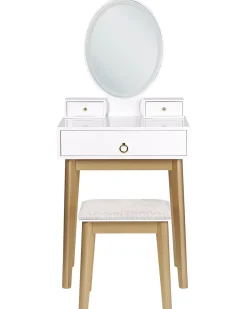 Toucador Com 3 Gavetas E Banco Branco E Dourado Rosey