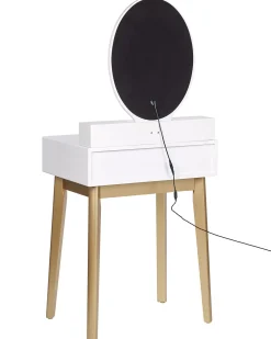 Toucador Com 3 Gavetas E Banco Branco E Dourado Rosey