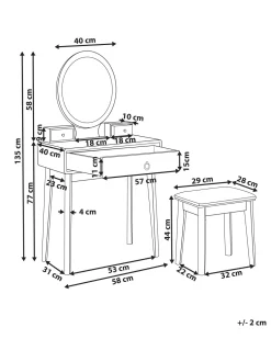 Toucador Com 3 Gavetas E Banco Branco E Dourado Rosey