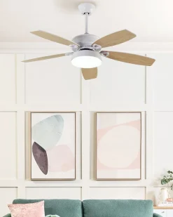 Ventoinha De Teto Castanha E Branca Com Iluminação Logan