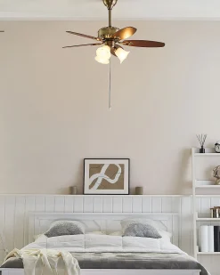 Ventoinha De Teto Castanha E Dourada Com Luz Nadela