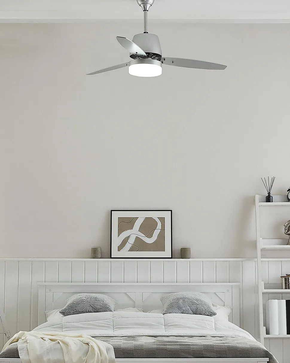 Ventoinha De Teto Prateada Com Luz Led Mlava