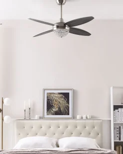 Ventoinha De Teto Prateada E Cinzenta Com Luz Led Zarqa