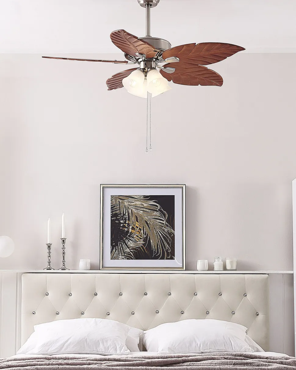 Ventoinha De Teto Prateada E Castanha Clara Com Luz Gila