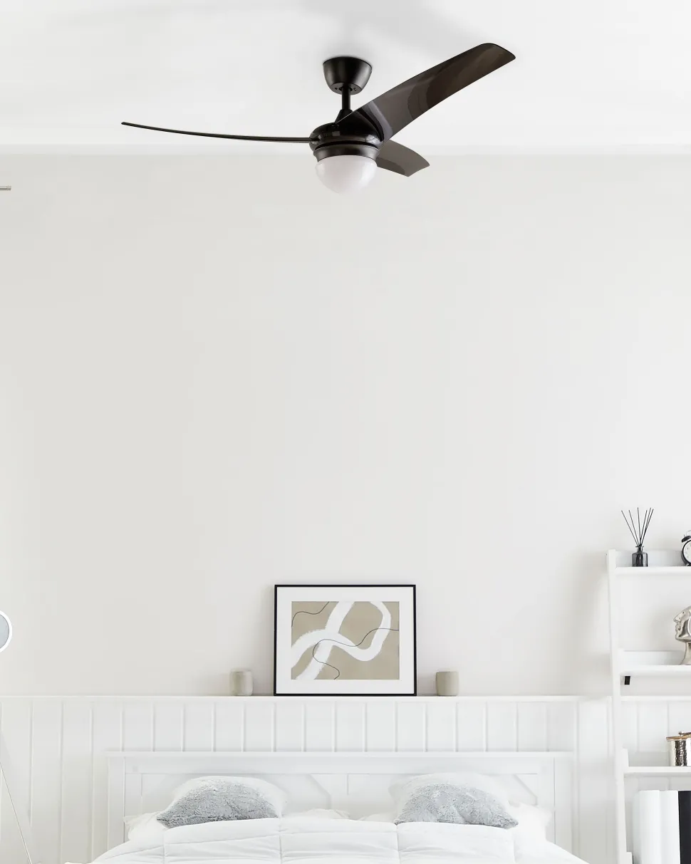 Ventoinha De Teto Preta Com Luz Led Jiboa