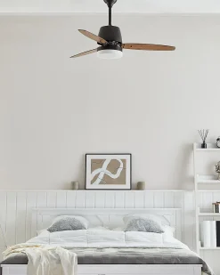 Ventoinha De Teto Preta E Castanha Com Luz Led Mlava