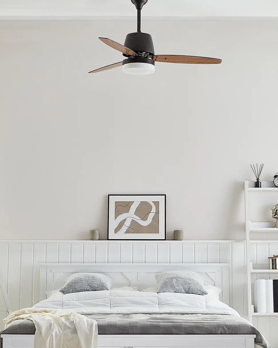 Ventoinha De Teto Preta E Castanha Com Luz Led Mlava