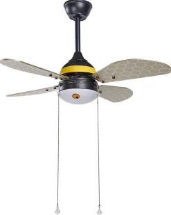 Ventoinha De Teto Preta E Amarela Com Iluminação Dolores