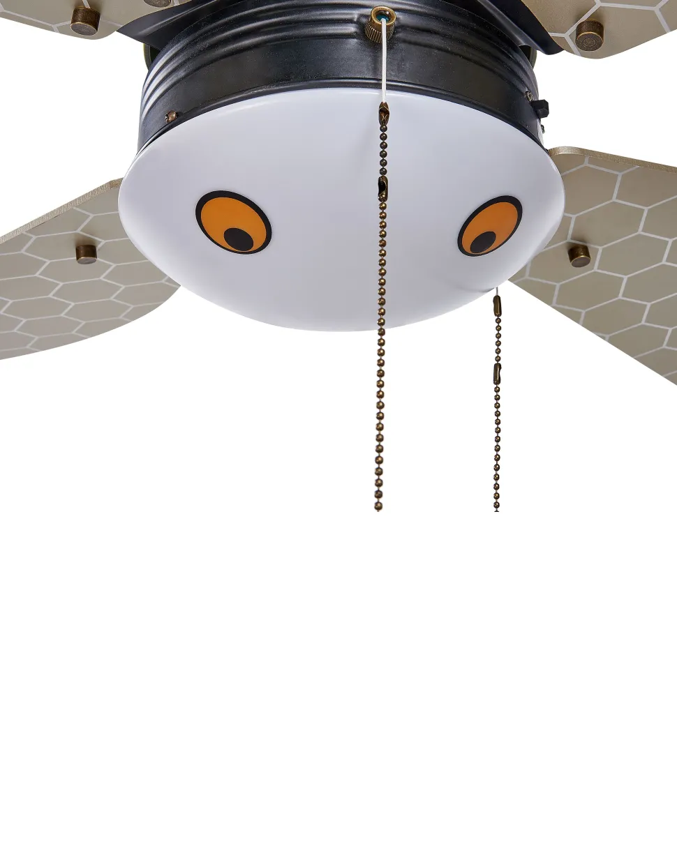 Ventoinha De Teto Preta E Amarela Com Iluminação Dolores