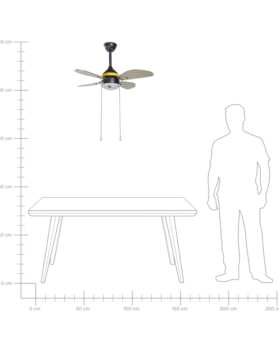 Ventoinha De Teto Preta E Amarela Com Iluminação Dolores