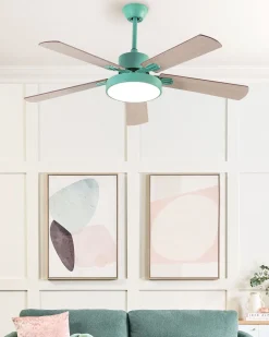 Ventoinha De Teto Verde E Castanha Clara Com Luz Hobble