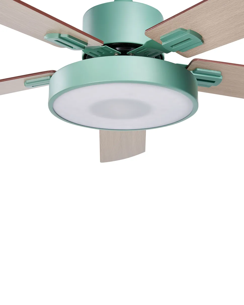 Ventoinha De Teto Verde E Castanha Clara Com Luz Hobble